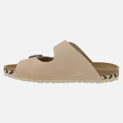Sandalias bio de piel con dos hebillas y tira de esparto bicolor