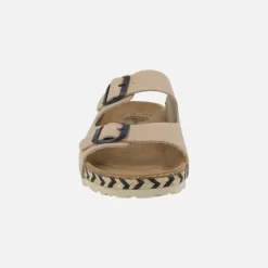 Sandalias bio de piel con dos hebillas y tira de esparto bicolor