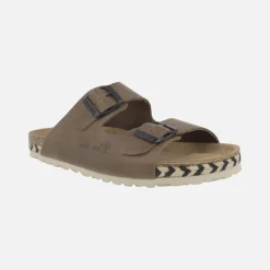 Sandalias bio de piel con dos hebillas y tira de esparto bicolor