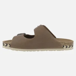 Sandalias bio de piel con dos hebillas y tira de esparto bicolor