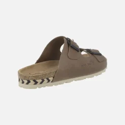 Sandalias bio de piel con dos hebillas y tira de esparto bicolor
