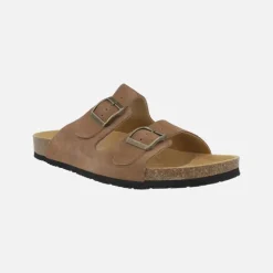 Sandalias bio en serraje marrón con hebillas para hombre Tajo