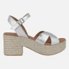 Sandalias Clifton laminado plata con tacón y plataforma de yute