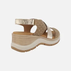 Sandalias combinadas con efecto trenzado en camel y oro