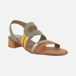 Sandalias combinadas de ante y piel con tacón bajo