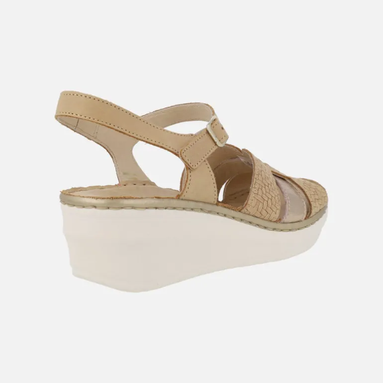 Sandalias combinadas de piel con cuña y pulsera al tobillo