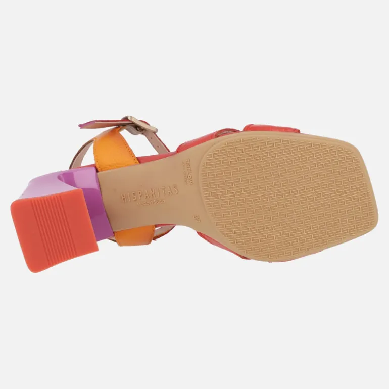 Sandalias combinadas de piel con adorno de hebilla
