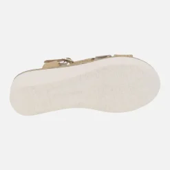 Sandalias combinadas de piel con cuña y pulsera al tobillo