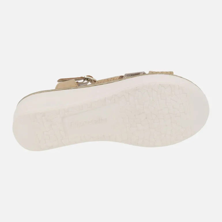 Sandalias combinadas de piel con cuña y pulsera al tobillo