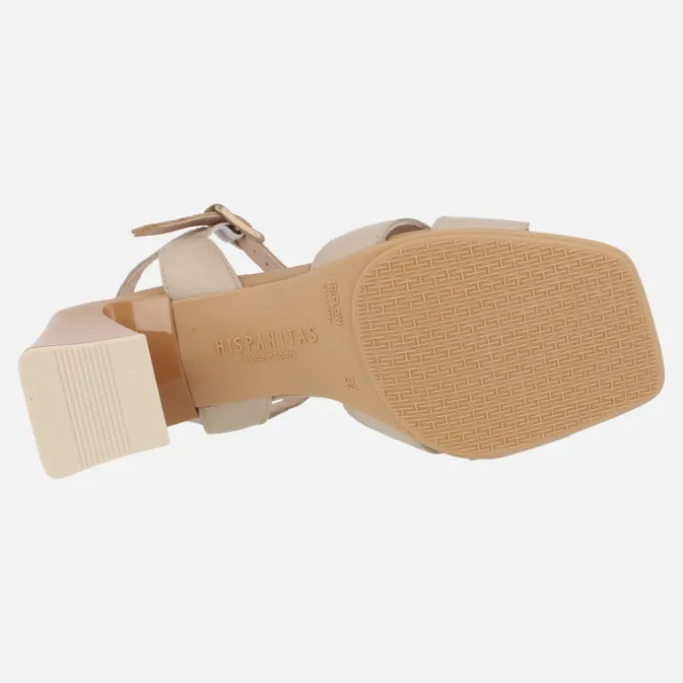 Sandalias combinadas de piel con adorno de hebilla