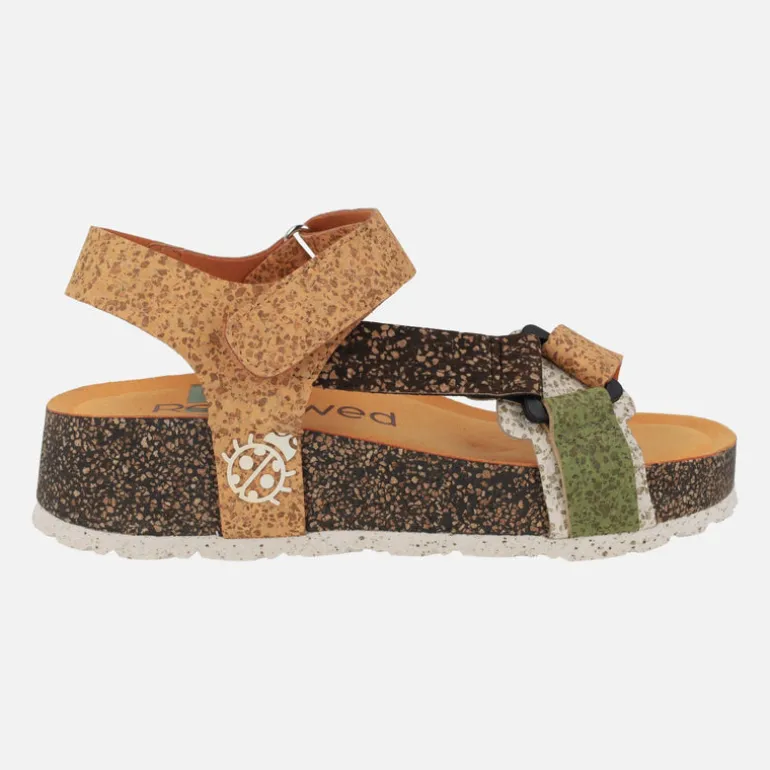 Sandalias combinadas en corcho con cierre de velcro