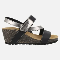 Sandalias combinadas en nobuck negro y metal plata con cierre de velcros