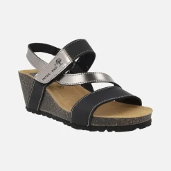 Sandalias combinadas en nobuck negro y metal plata con cierre de velcros