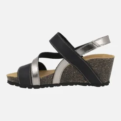 Sandalias combinadas en nobuck negro y metal plata con cierre de velcros