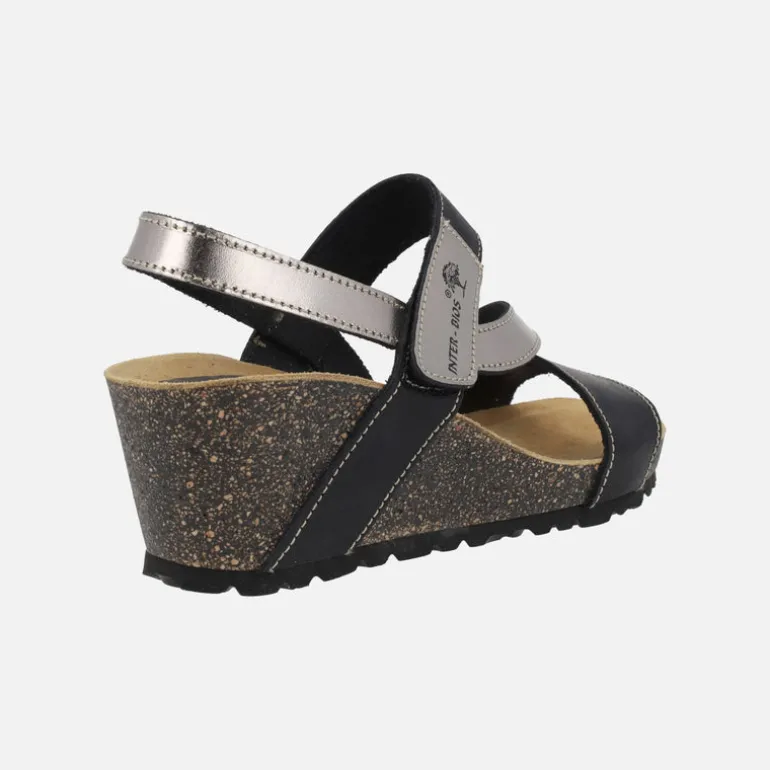 Sandalias combinadas en nobuck negro y metal plata con cierre de velcros