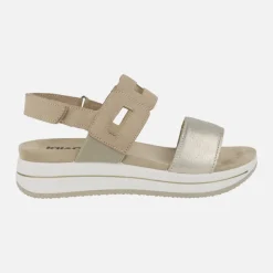 Sandalias combinadas en oro y beige con cierre de velcro