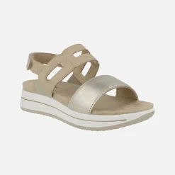 Sandalias combinadas en oro y beige con cierre de velcro