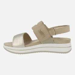 Sandalias combinadas en oro y beige con cierre de velcro