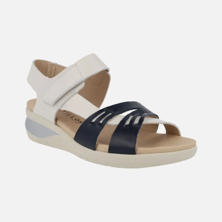Sandalias confort combinadas en hielo y marino con cierre de velcro