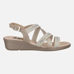 Sandalias confort de piel con tiras combinadas y strass