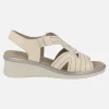 Sandalias confort de piel en combinado beige con elásticos laterales
