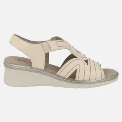 Sandalias confort de piel en combinado beige con elásticos laterales