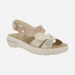 Sandalias confort de piel con cierre de velcro en combinado arena