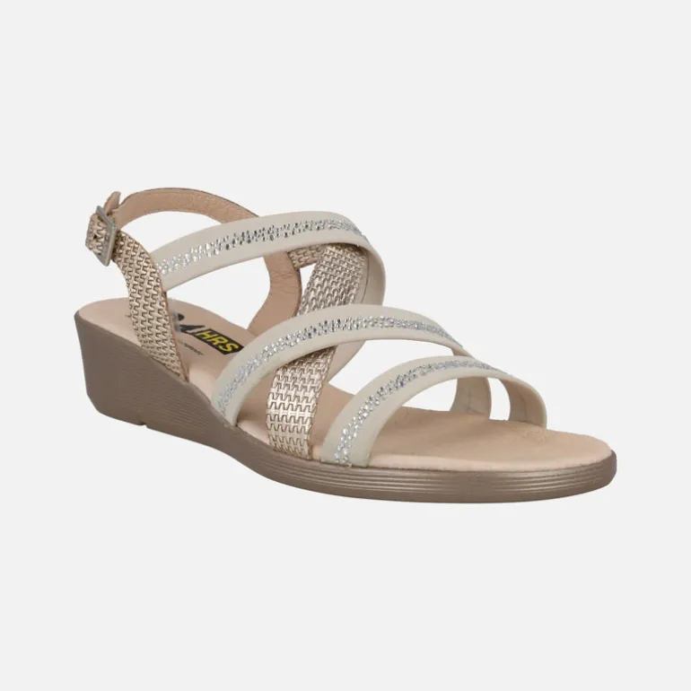 Sandalias confort de piel con tiras combinadas y strass