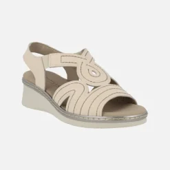 Sandalias confort de piel en combinado beige con elásticos laterales