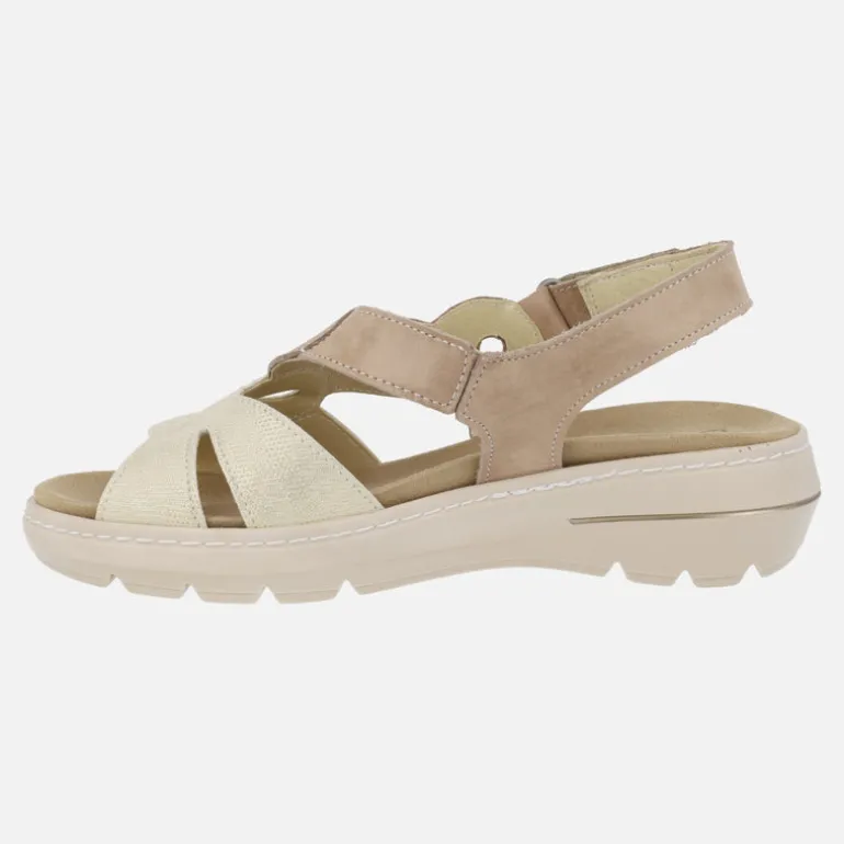 Sandalias confort de piel con cierre de velcro en combinado arena