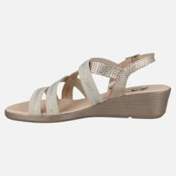 Sandalias confort de piel con tiras combinadas y strass