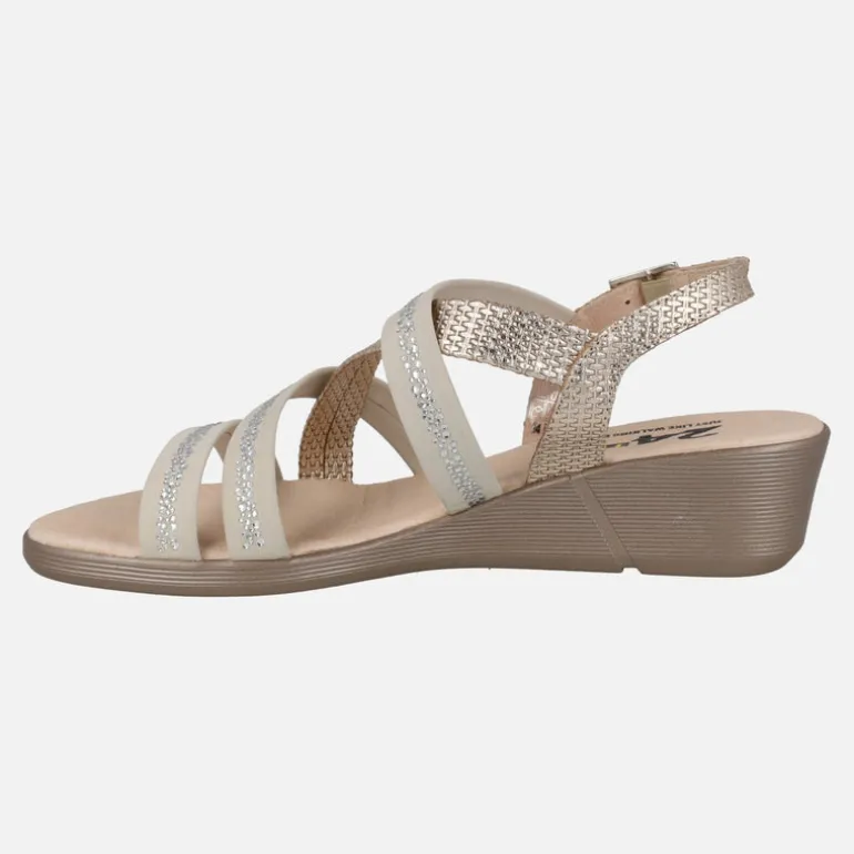 Sandalias confort de piel con tiras combinadas y strass