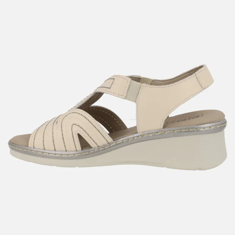 Sandalias confort de piel en combinado beige con elásticos laterales