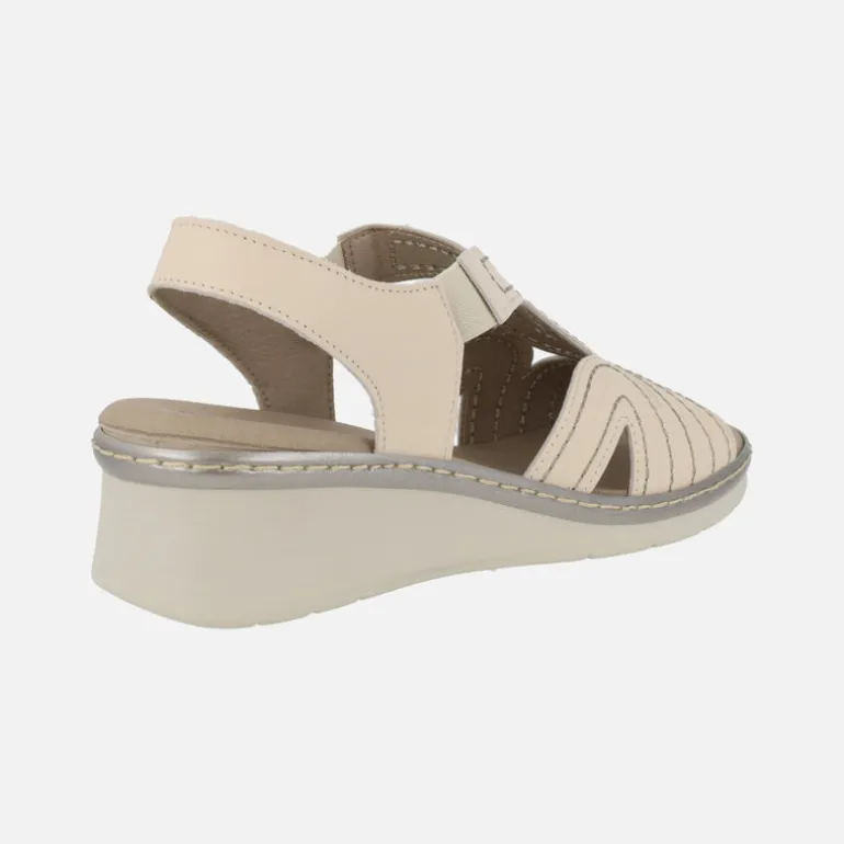 Sandalias confort de piel en combinado beige con elásticos laterales