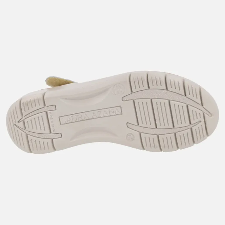Sandalias confort de piel en beige y vainilla con cierre de velcro
