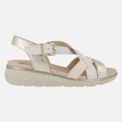 Sandalias confort en combinado beige - oro - blanco