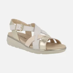 Sandalias confort en combinado beige - oro - blanco