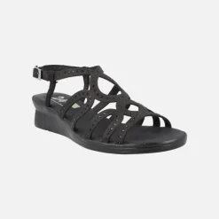 Sandalias confort en piel nobuck negro con detalles de strass