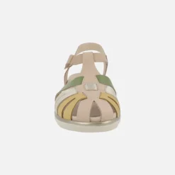 Sandalias confort en piel estilo cangrejeras con cierre de velcro