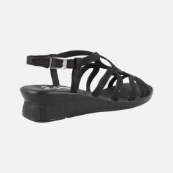 Sandalias confort en piel nobuck negro con detalles de strass