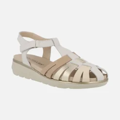 Sandalias confort en piel estilo cangrejeras con cierre de velcro