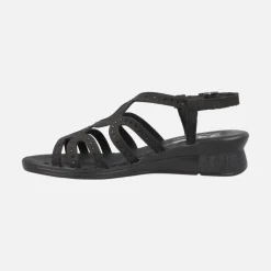 Sandalias confort en piel nobuck negro con detalles de strass