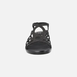 Sandalias confort en piel nobuck negro con detalles de strass