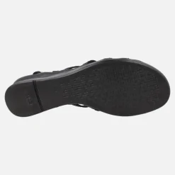 Sandalias confort en piel nobuck negro con detalles de strass
