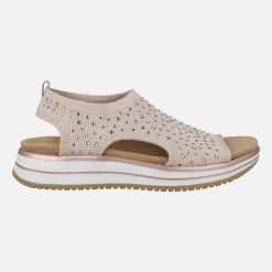 Sandalias confort en tejido elástico con detalles de strass