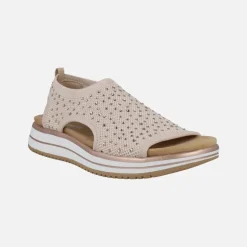 Sandalias confort en tejido elástico con detalles de strass