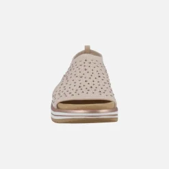 Sandalias confort en tejido elástico con detalles de strass