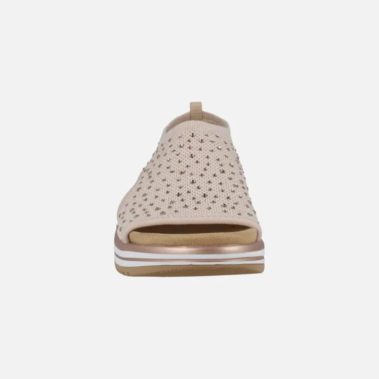 Sandalias confort en tejido elástico con detalles de strass