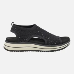 Sandalias confort en tejido elástico con detalles de strass