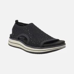 Sandalias confort en tejido elástico con detalles de strass